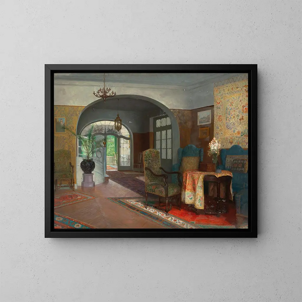 Een interieur - Carl Probst — ingelijst kunstwerk aan de muur