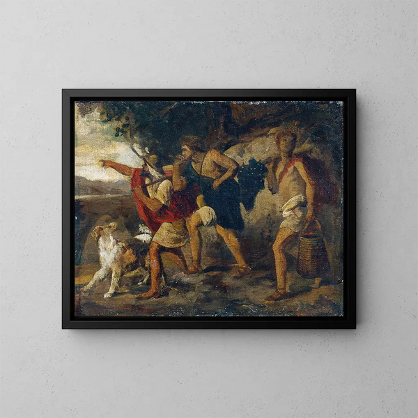 De verkenners met de druif - Carl Rahl — ingelijst kunstwerk aan de muur