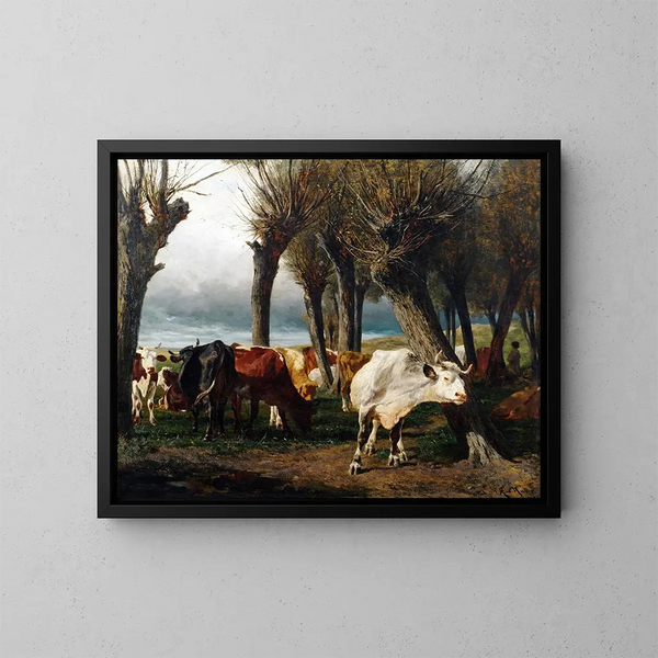 van het vee onder treurwilgen - Carl Rudolf Huber — ingelijst kunstwerk aan de muur
