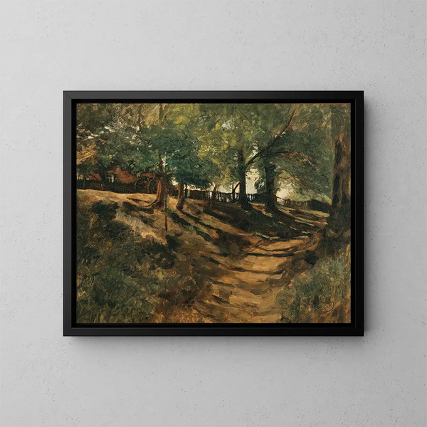 van een boerderij langs een landweg - Carl Schuch — ingelijst kunstwerk aan de muur