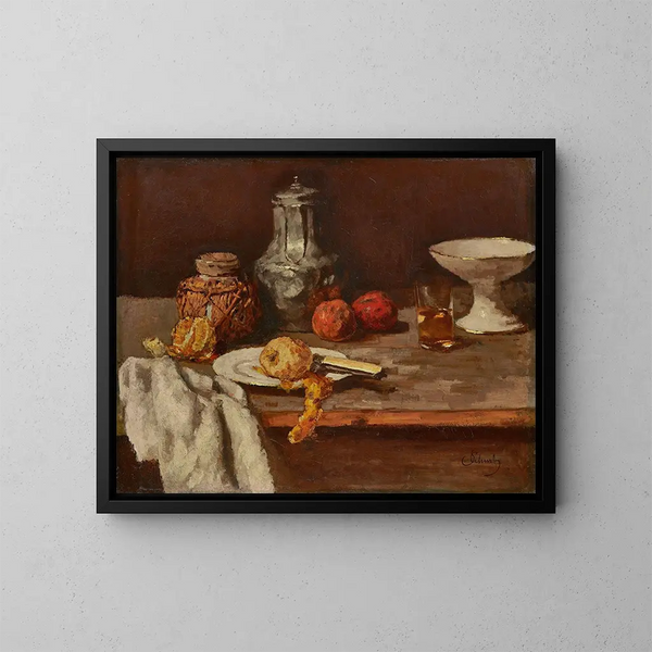 pot met gember en halve sinaasappel - Carl Schuch — ingelijst kunstwerk aan de muur