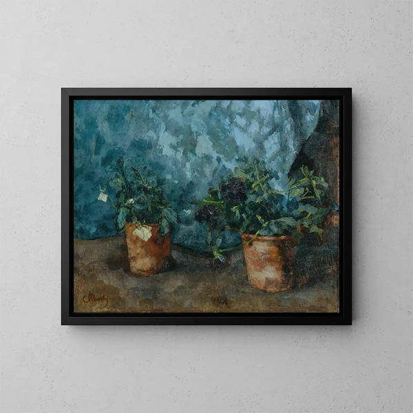 Natuurstudie met bloemenpotten - Carl Schuch — ingelijst kunstwerk aan de muur