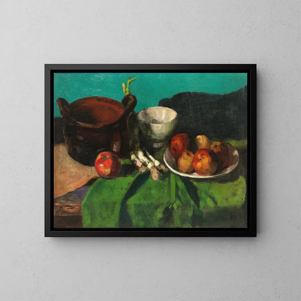 Natuurstilleven met appels en lent-uitjes - Carl Schuch — ingelijst kunstwerk aan de muur