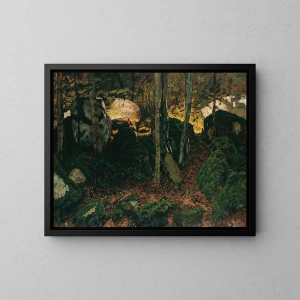 Binnenkant van het bos bij de Saut du Doubs - Carl Schuch — ingelijst kunstwerk aan de muur