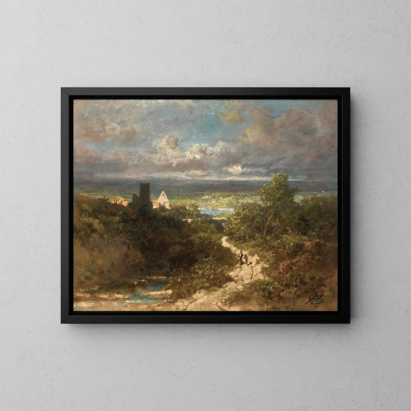 Landschap met rivier - Carl Spitzweg — ingelijst kunstwerk aan de muur