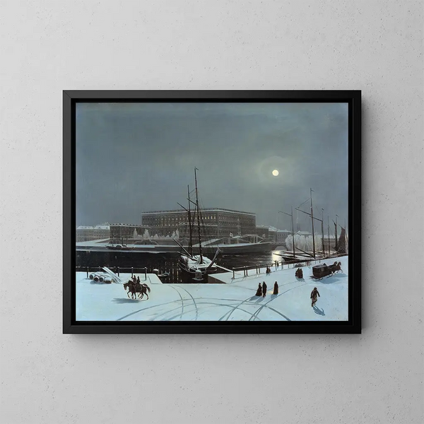 van Stockholm Palace in de winter - Carl Stefan Bennet — ingelijst kunstwerk aan de muur