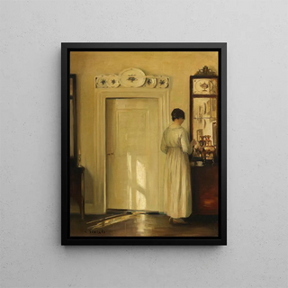 Carl Vilhelm Holse - Interieur mit Frau beim Teekochen.webp