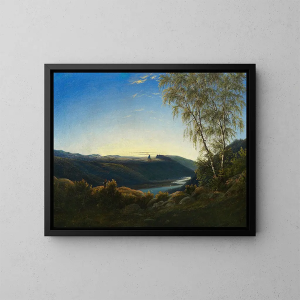 Landschap van Elbe bij zonsopgang - Carl Wagner — ingelijst kunstwerk aan de muur