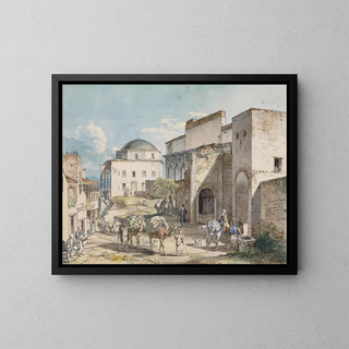 Carl Wilhelm Heideck - Gadeparti i Athen Med Hadji Hazekis palads og Tzistarakis Moskeen.webp