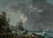 Storm off a rocky coast with a shipwreck in the foreground and a fort on the rocky shore above - Carlo Bonavia — artwork view