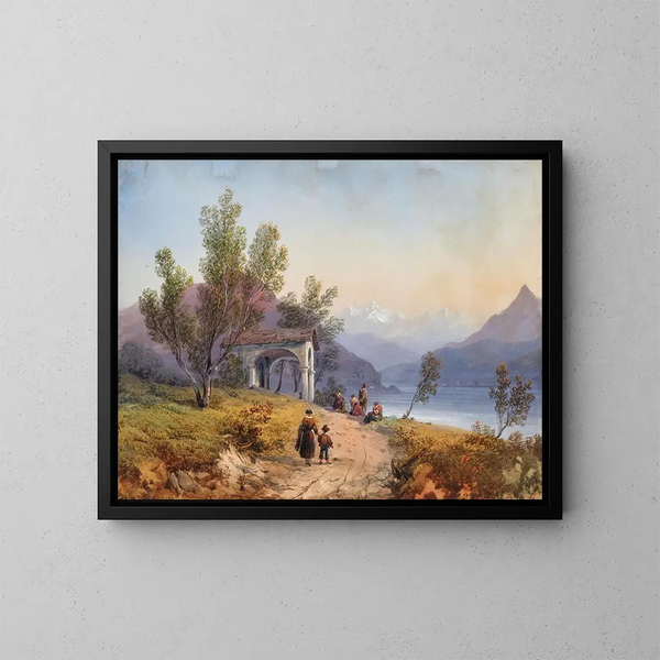 Gebed aan de oever van het Lago Maggiore - Carlo Bossoli — ingelijst kunstwerk aan de muur