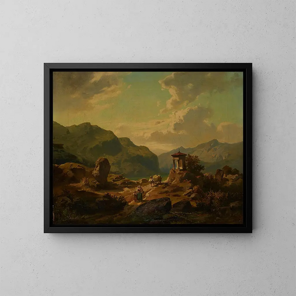 Berglandschap met meer - Carlo Brioschi — ingelijst kunstwerk aan de muur