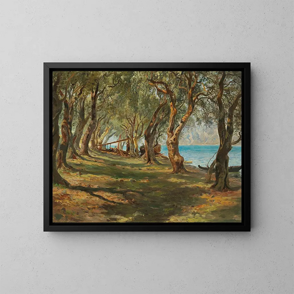 Olijfboomgaard aan de rand van het Gardameer - Carlo Brioschi — ingelijst kunstwerk aan de muur