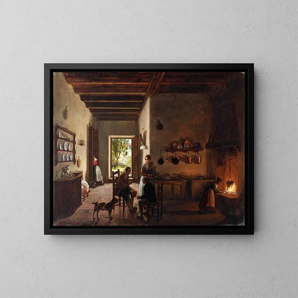 Keukeninterieur schilderij - Carlo Canella — ingelijst kunstwerk aan de muur