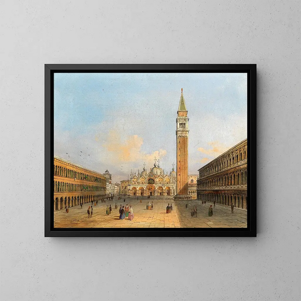 Een uitzicht op het San Marco-plein en de Campanile - Carlo Grubacs — ingelijst kunstwerk aan de muur