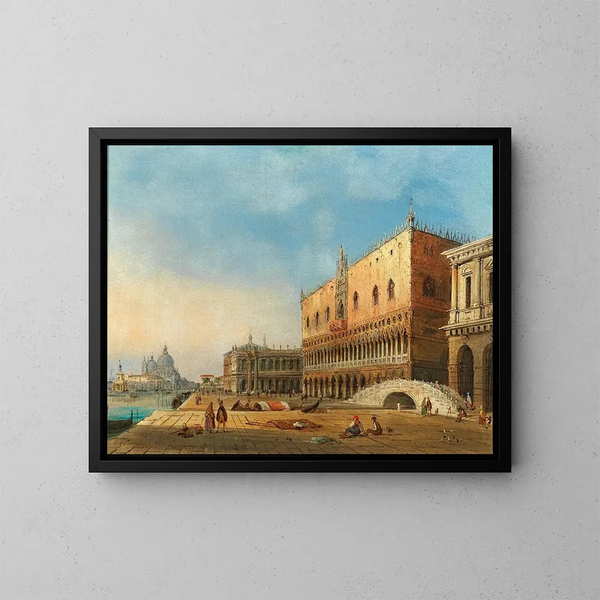 Venetië, uitzicht op de baai van San Marco en het Dogepaleis met de Santa Maria della Salute op de achtergrond - Carlo Grubacs — ingelijst kunstwerk aan de muur