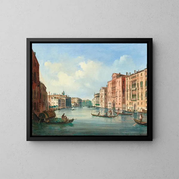Venetië, uitzicht op het Groot Kanaal met het Palazzo Cavalli-Franchetti en het Palazzo Barbaro - Carlo Grubacs — ingelijst kunstwerk aan de muur