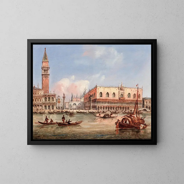 Venetië, uitzicht op de Piazzetta en het Dogepaleis vanaf de Bacino di San Marco - Carlo Grubacs — ingelijst kunstwerk aan de muur