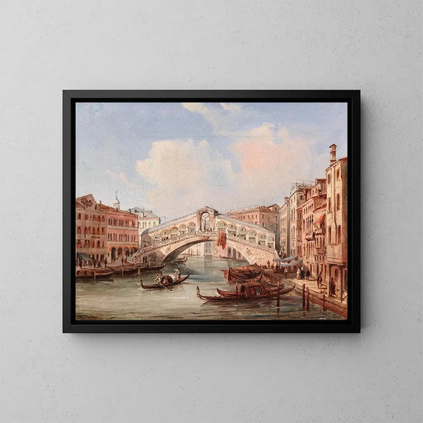 Venetië, de Rialtobrug - Carlo Grubacs — ingelijst kunstwerk aan de muur