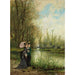 Twee elegante dames met een roze parasol in het park - Carlo Pittara — weergave van het kunstwerk