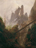 Landschap met rotsachtig landschap in de zandstenen bergen van de Elbe - Caspar David Friedrich — weergave van het kunstwerk