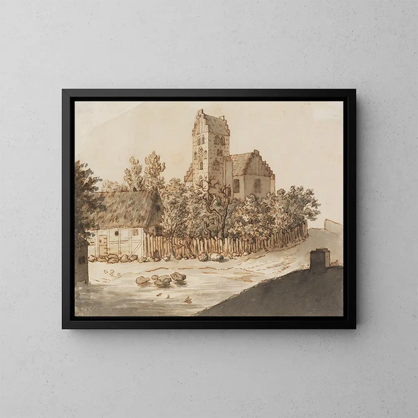 Kerk van Lyngby - Caspar David Friedrich — ingelijst kunstwerk aan de muur