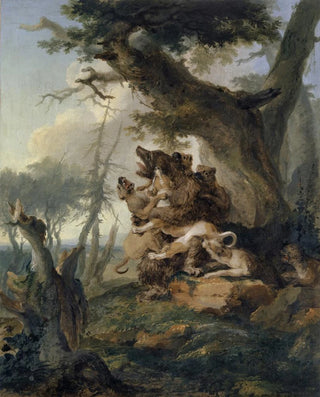 Caspar Wolf - Bear Attacked by a Pack of Hounds.webp