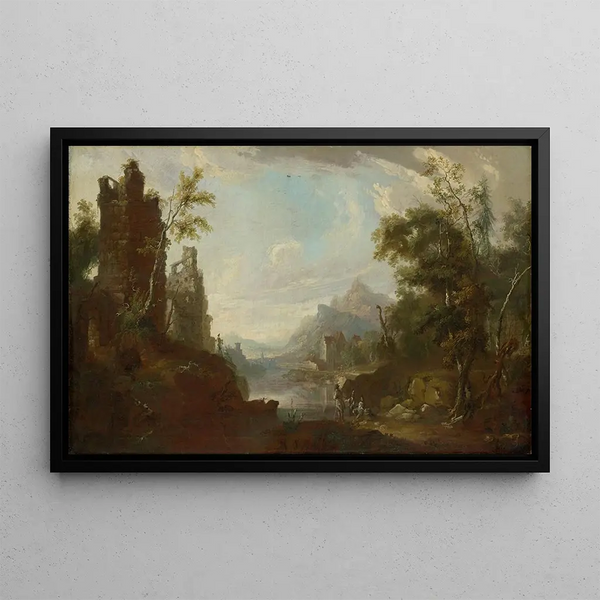 Caspar Wolf - Ruin of a Castle near a Lake with Fishermen.webp