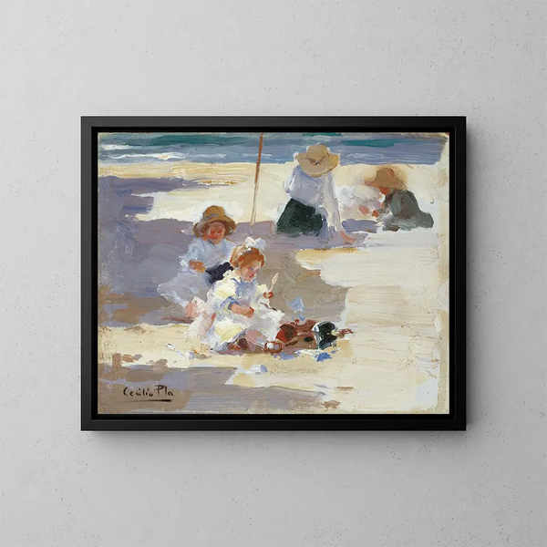 Spelen op het strand - Cecilio Pla y Gallardo — ingelijst kunstwerk aan de muur