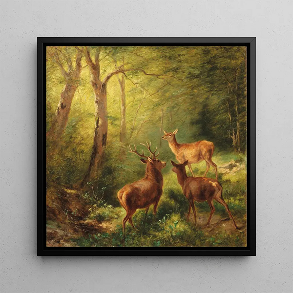 Cerf élaphe dans une clairière ensoleillée - Franz Xaver von Pausinger
