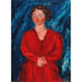 De Vrouw in het rood op de blauwe achtergrond - Chaïm Soutine — ingelijst kunstwerk aan de muur