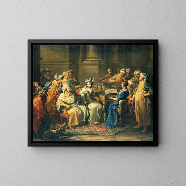Het grote heer die een concert geeft aan zijn maîtresse - Charles André van Loo — ingelijst kunstwerk aan de muur