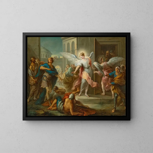 L'aveuglement des habitants de Sodome - Charles André van Loo — ingelijst kunstwerk aan de muur