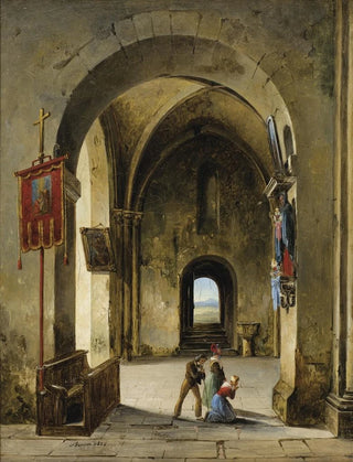 Gebed in de kerk - Charles-Caüs Renoux — weergave van het kunstwerk