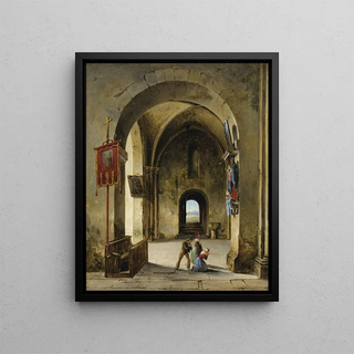 Gebed in de kerk - Charles-Caüs Renoux — ingelijst kunstwerk aan de muur