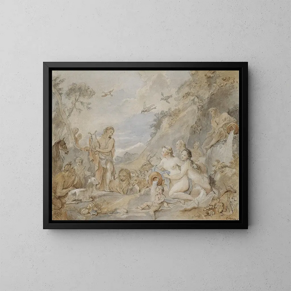 Orphée die de nimfen, dryaden en dieren betovert - Charles-Joseph Natoire — ingelijst kunstwerk aan de muur