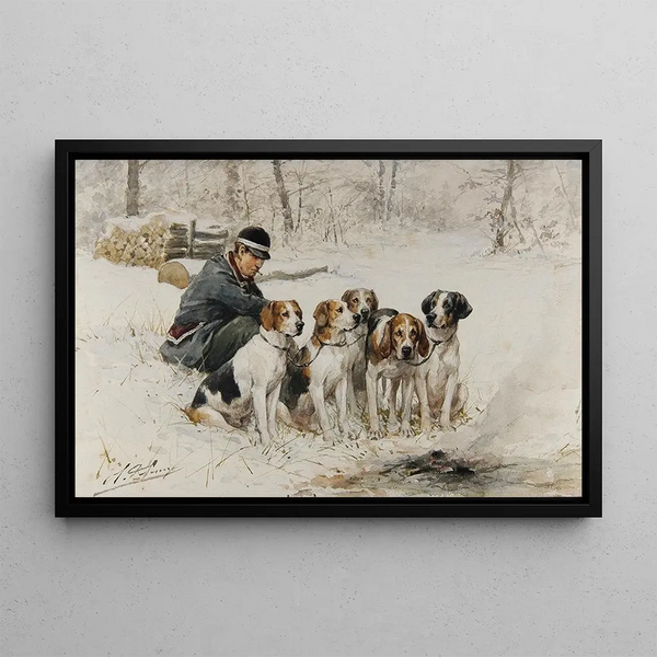 CharlesOlivier de Penne - Piqueur et sa meute dans la neige.webp