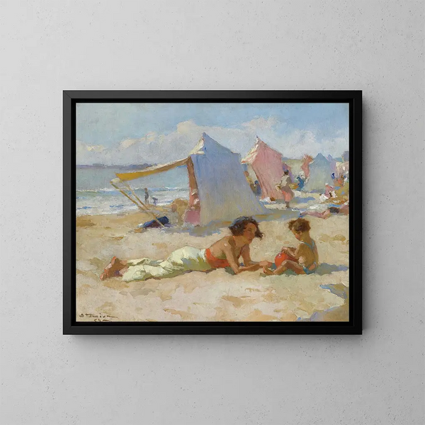 Jouer sur la plage (Conflit de cas) - Charles Atamian — ingelijst kunstwerk aan de muur