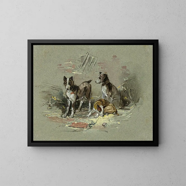 Drie honden in een steeg - Charles B Newhouse — ingelijst kunstwerk aan de muur