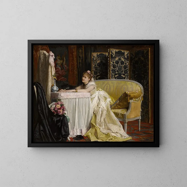 Jonge vrouw die een brief schrijft - Charles Baugniet — ingelijst kunstwerk aan de muur