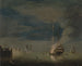 Een tweedekker in brand 's nachts bij een fort - Charles Brooking — weergave van het kunstwerk