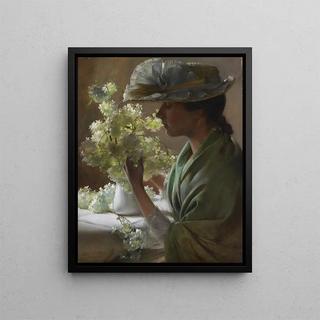 Charles Courtney Curran - Lady with a Bouquet Snowballs.webp