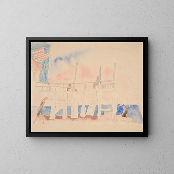 Quai met vier figuren - Charles Demuth — ingelijst kunstwerk aan de muur