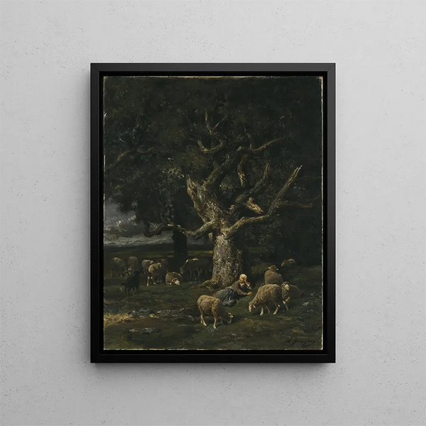 Charles Emile Jacque - A Shepherdess and her Sheep.webp