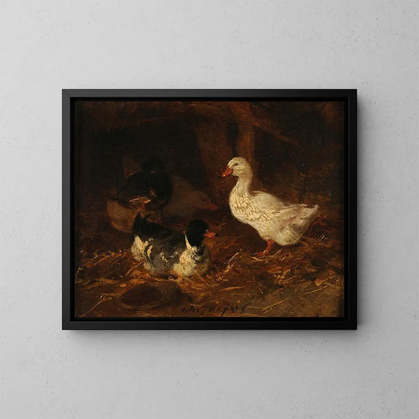 Eenden op een boerderij - Charles Émile Jacque — ingelijst kunstwerk aan de muur
