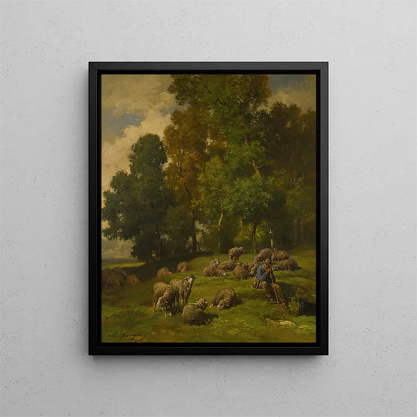 Charles Emile Jacque - Shepherd In A Field With His Flock.webp