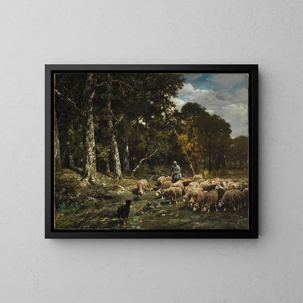 Het kudde - Charles Émile Jacque — ingelijst kunstwerk aan de muur
