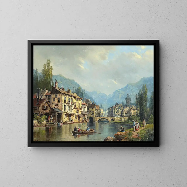 Een alpine stad in de lente - Charles Euphrasie Kuwasseg — ingelijst kunstwerk aan de muur