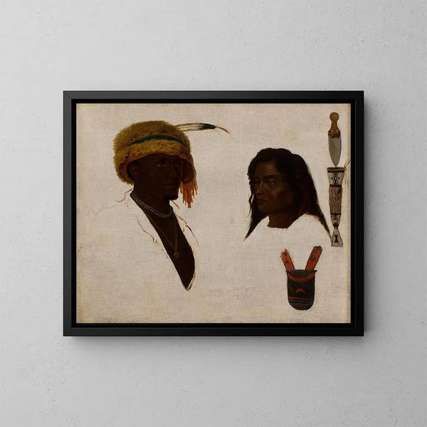 van twee Native American-studies, mes en met parelversierde schede - Charles Ferdinand Wimar — ingelijst kunstwerk aan de muur