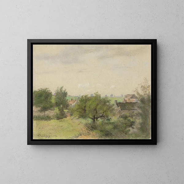 Landschap met huizen tussen bomen - Charles François Daubigny — ingelijst kunstwerk aan de muur